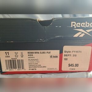 Reebok Girls size 11 colors white/glitter rose gold.